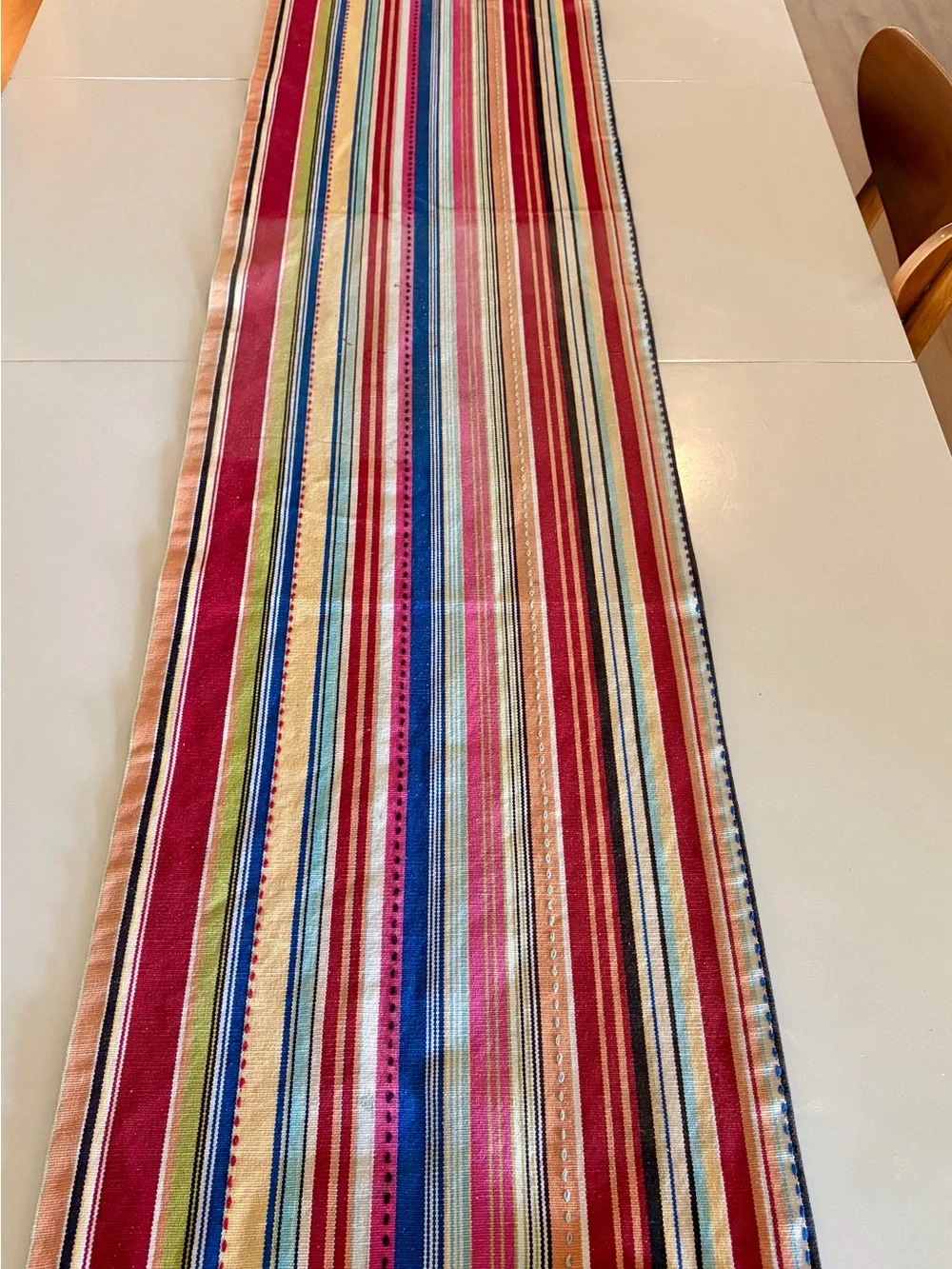 Vintage Multicolor Striped Table Runner 80”x16”
